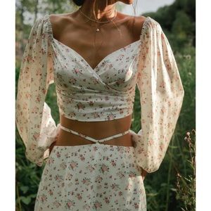 LICHI PUFFED SLEEVE CROPPED TOP & MATCHING SKIRT